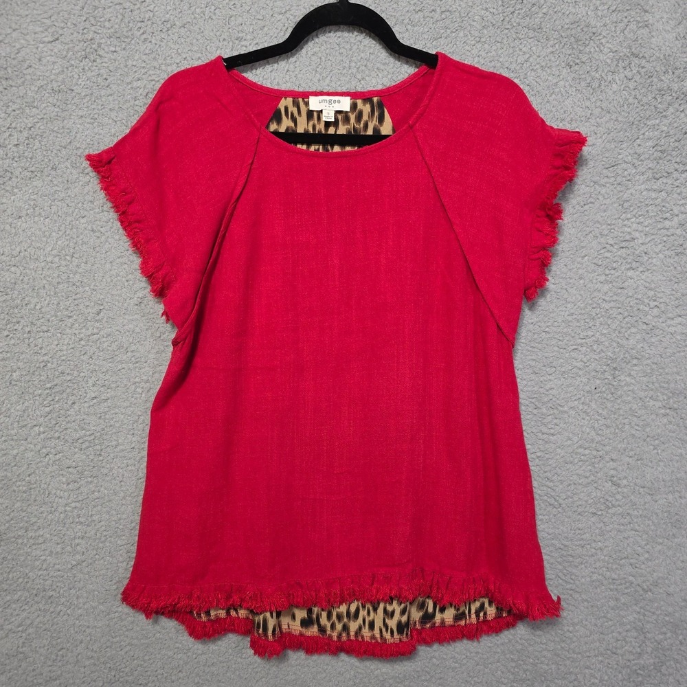 Umgee Womens Linen Short Sleeve Raw Hem Top Size Small Lot of 2  Red Black - Picture 8 of 11